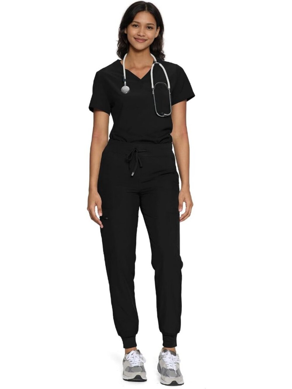 Stylish Women's Scrub Set - V-Neck Top & Cargo Pants with 12 Pockets